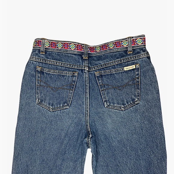 Zana Di High-Waisted, Bootcut / Flare Leg Blue Jeans with Embroidered Belt - Picture 7 of 11